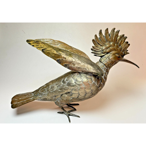 Antique 19th Century German Hoopoe Bird Figural Brass Decanters Articulated Wing - Picture 5 of 16